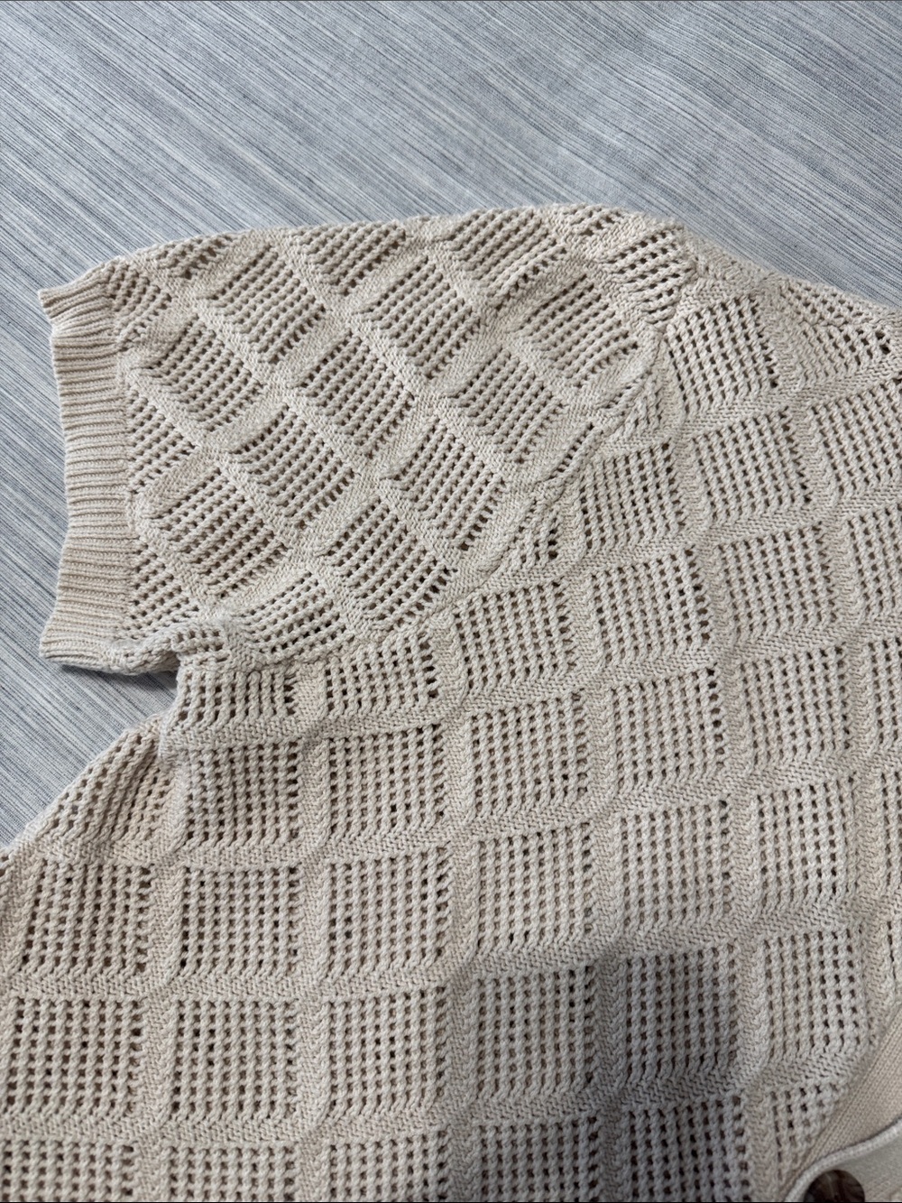 Art of Rhetoric Cream Crochet Knit Shirt Mens Sz XL Open Stitch Diamond Polo - Picture 4 of 12